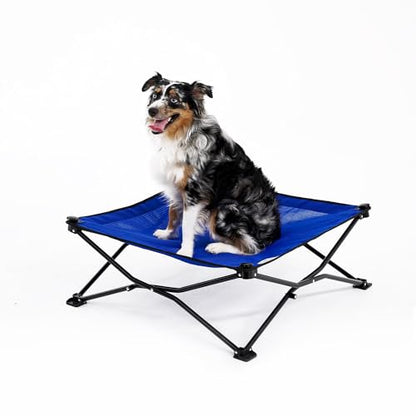 Coolaroo On-The-Go Elevated Dog Bed - Foldable Pop-Up Travel Dog Bed with Breathable, Moisture-Resistant Fabric, Carry Bag Included, Lightweight & Portable, Aquatic Blue, Medium - color: Aquatic Blue, style: Medium