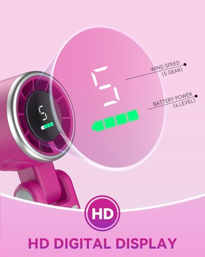 PlayHot Portable Handheld Turbo Fan, 5-Speed Personal Fan, USB-C Rechargeable Fan Up to 12 Hours, 3 IN 1 Hand Fan with Air Turbo Tech Cooling, Travel Fan for Cruise, Beach, Gifts for Women (Magenta) - color: Magenta