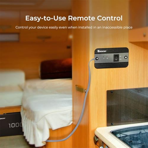 Renogy 1000W Pure Sine Wave Inverter 12V DC to 120V AC Converter for Home, RV, Truck, Off-Grid Solar Power 110V with Built-in 5V/2.1A USB Port, Hardwire Remote Controller - size: 1000W(No BT & ATS)