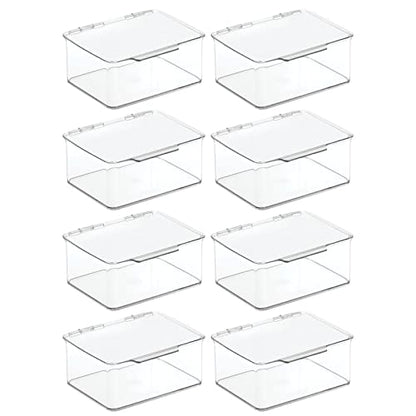 mDesign Plastic Playroom and Gaming Storage Organizer Box Containers with Hinged Lid for Shelves or Cubbies, Holds Small Toys, Building Blocks, Puzzles, Markers, Controllers, or Crayons, 8 Pack, Clear