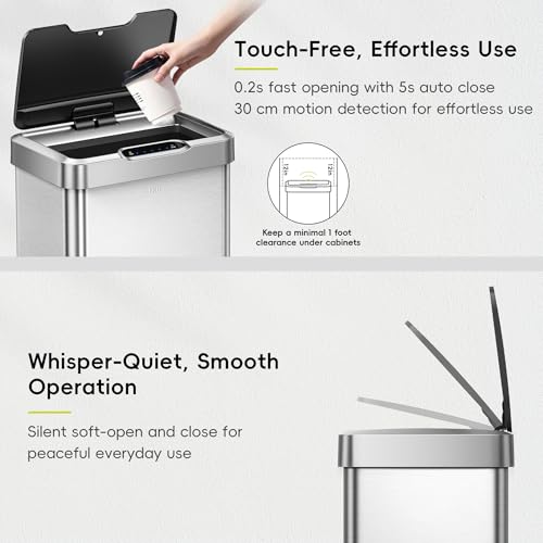 EKO Mirage-T 50 Liter / 13.2 Gallon Touchless Rectangular Motion Sensor Trash Can, Brushed Stainless Steel Finish - size: Mirage 50L - Stainless Steel