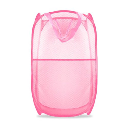 Collapsible Pop Up Laundry Hamper, Extra Large Mesh Foldable Laundry Basket, 28" x 16" x 16"(Pink) - color: 1P Pink