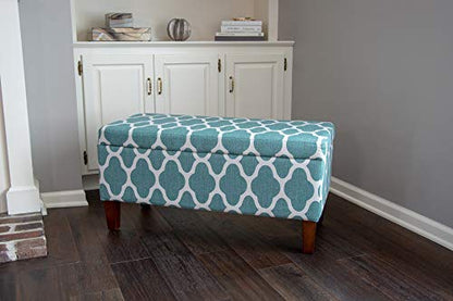 HomePop 36" Storage Ottoman Bench with Hinged Lid - Teal Blue Geometric - color: Teal Blue Geometric
