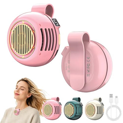 Mini Bladeless Fan Clip On with LED Display,5-Speed Portable Clip Fan 360°Rotatable,Rechargeable Small Personal Fan for Shirt Waist Belt Outdoor–Silent Suspended Whirlwind Fan Cooling(Upgrade Pink) - color: Upgrade Pink