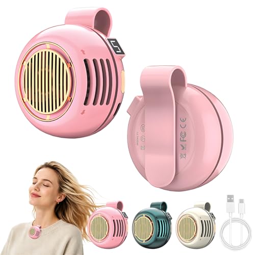 Mini Bladeless Fan Clip On with LED Display,5-Speed Portable Clip Fan 360°Rotatable,Rechargeable Small Personal Fan for Shirt Waist Belt Outdoor–Silent Suspended Whirlwind Fan Cooling(Upgrade Pink) - color: Upgrade Pink