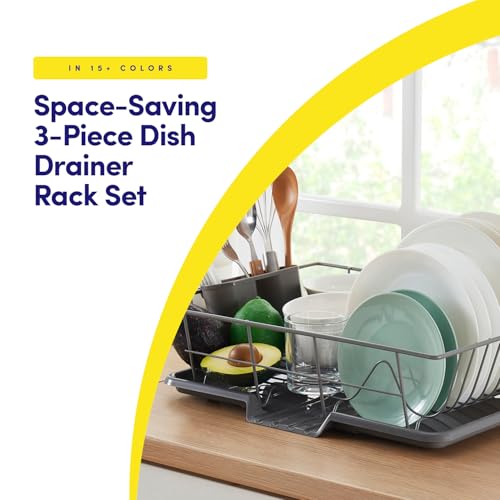 Sweet Home Collection Space-Saving 3-Piece Dish Drainer Rack Set: Efficient Kitchen Organizer for Quick Drying and Storage - Includes Cutlery Holder and Drainboard - Maximize Countertop Space, Gray - color: Gray