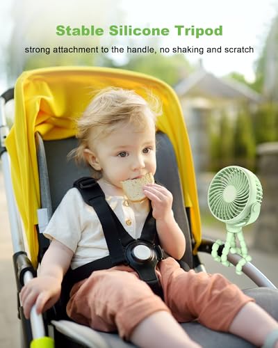 Coohea Stroller Fan Clip on for Baby, 4000mAh Rechargeable Battery Operated, Flexible Tripod, 3 Wind Speed, 360° Rotatable, Small Portable Fan for Car Seat Crib Golf Cart Beach Travel, Green - color: Green