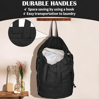 Canvas Laundry Bags with Handles & Square Base 13.8"Wx13.8"Dx27.6"H, Large Heavy Duty Laundry Hamper Bag, College Dorm Washable Drawstring Canvas Dirty Clothes Sack (Black) - color: Black 1-Pack | Square Base, size: 13.8"Wx13.8"Depthx27.6"H