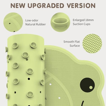 Upgraded Kids Bathtub Mat Non Slip, Low-Odor Natural Rubber Bath Mat with Strong 18mm Suction Cups, Flat Non-Slip Surface, 30"x18" Cute Frog Design, Shower Mat Fast Draining for Smooth Tubs, Green - color: Green