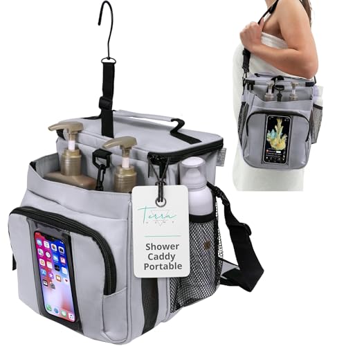 TERRA HOME Portable Shower Caddy Bag- Large Capacity, Quick Dry with Metal Hook - Hanging Shower Bag - Breathable Mesh Toiletry Shower Tote for Gym and College Dorm (Grey, Extra Large) - color: Grey