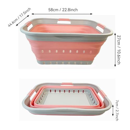 SAMMART 42L (11 gallon) Collapsible Plastic Laundry Basket - Foldable Pop Up Storage Container/Organizer - Space Saving Hamper/Basket (Grey/Quartz Pink) - color: Grey/Quartz Pink