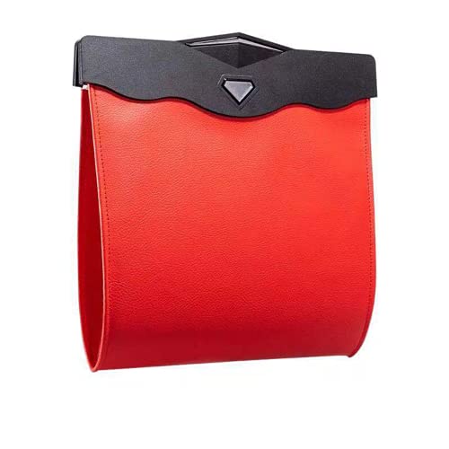 Car Leather Trash Bag Smart LED Waterproof Organizer Storage Garbage Can (Red) - color: Red