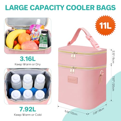 PIIOSER Breastmilk Cooler Bag with Ice Pack Fits 6 Baby Bottles Up to 9 Ounce, Insulated Baby Bottle Tote Bags, Double Layer Waterproof Leak-Proof with Shoulder Strap for Nursing & Working Mom (Pink) - color: Pink