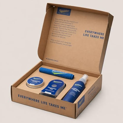 Blundstone Shoe Care Kit for Leather Boots – Includes Renovating Cream, Buffing Cloth, Waterproof Spray and Polishing Pad - color: Rustic