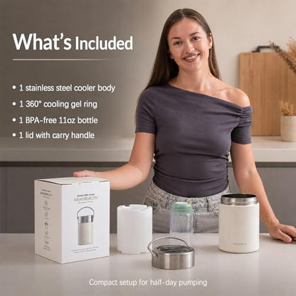 11oz Stainless Steel Breast Milk Cooler, 360° Cooling Gel Ring, 14-Hour Cold Storage, BPA-Free 11oz Bottle, Leak-Proof Portable Cooler for Half-Day Pumping, Work & Travel - size: Mini Cooler 11 Ounce