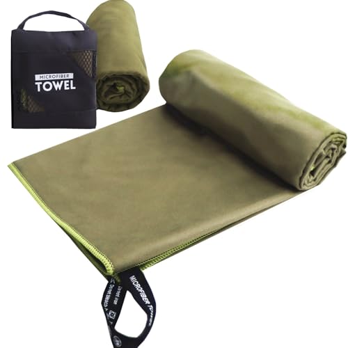 Microfiber Travel Towel 16x32" Quick Drying Camping Towel, Super Absorbent Gym Towel, Lightweight Travel Towels, Compact Beach Towels for Sports, Trip, Beach, Yoga, Hiking, Bathroom, Pool (Army Green) - color: Army Green, size: 16" x 32"