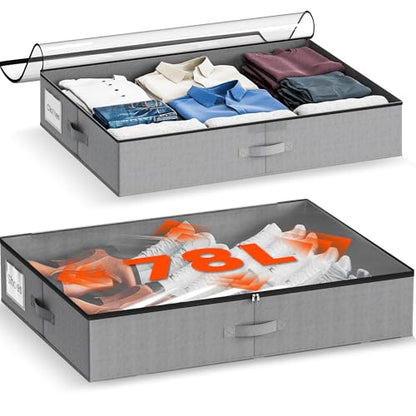 XXXL 78L Under Bed Storage, Storage Containers with Support & Clear Lid, Support Frame, Underbed Storage Bins for Clothes, Shoes, Blankets, and Toys 2 pack - size: No-wheels-78L-2pack