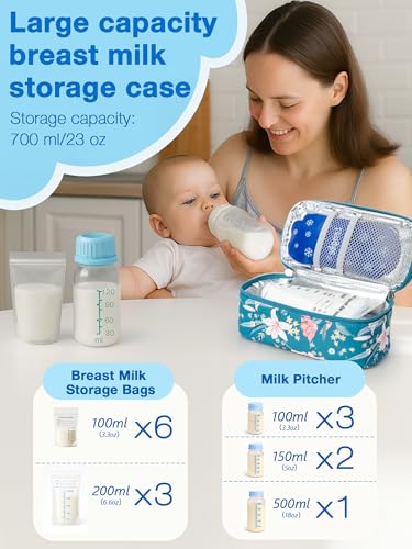 SUNMON Breast Milk Cooler Bag with Real-Time Temperature Display, Portable Travel Breastmilk Storage Case, Includes 2 Reusable Ice Packs, for Pumping Moms on The Go (Lily) - color: Lily