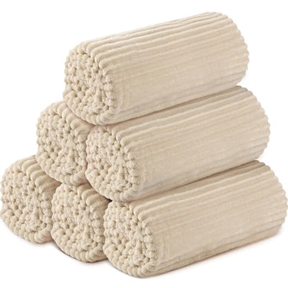Buryeah 6 Pcs Flannel Throw Blanket Bulk 50 x 60 in Sleepover Blanket Outdoor Wedding Throw Lightweight, Oeko-tex Standard 100 Certified for Sofa Homeless Gifts (Beige) - color: Beige