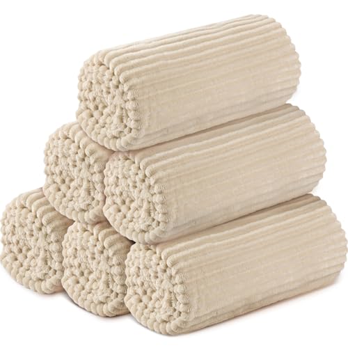 Buryeah 6 Pcs Flannel Throw Blanket Bulk 50 x 60 in Sleepover Blanket Outdoor Wedding Throw Lightweight, Oeko-tex Standard 100 Certified for Sofa Homeless Gifts (Beige) - color: Beige