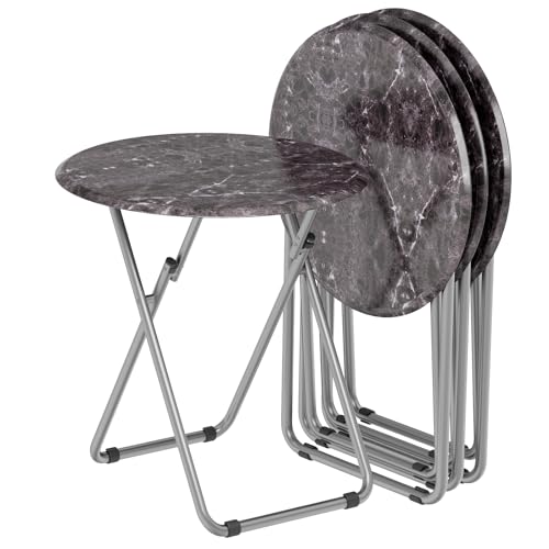 Folding Round TV Tray Table Set of 4, TV Dinner Table with Sturdy MDF Top, Eating Trays for Living Room with No Assembly Required, 17.5 x 17.5 x 26 in (Black Marble, 4Pcs) - color: Black Marble, size: 4pcs