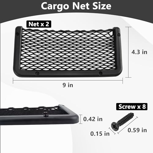 2 PCS Car Net Pocket, ABS Plastic Frame Cargo Net Storage Pockets Phone Nets, Car Mesh Net Pockets with Screws for Auto, RV, Boat, and Camper Storage Nets (9 x 4.3 Inch) - size: 9 x 4.3 Inch