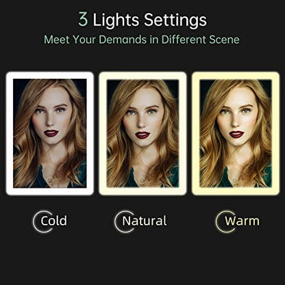 FUNTOUCH Rechargeable Portable Makeup Mirror with 72 LED Lights, Travel Lighted 1X/5X Magnification, 3 Color Lighting,Dimmable Touch Screen, Tabletop Folding Cosmetic Lights - color: Bright White