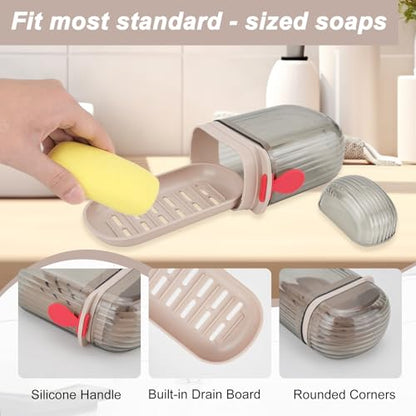 2 Pcs Travel Soap Case, Leak-Proof Bar Soap Travel Case with Lid Soap Box Holder with Drainage Layer, Portable Soap Container for Traveling, Bathroom, Gym, Camping, Outdoor - Clear