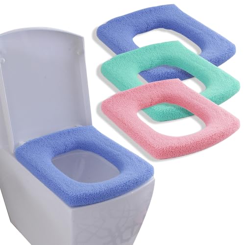 3 Pack Thickened Toilet Seat Cover Pads - Soft, Stretchable, Washable, Warm, Comfortable Bathroom Toilet Seat Covers for Round & Elongated 14x18” Toilets, Non-Slip, Durable - color: 3color-xl