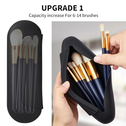 AGIKET Silicone Makeup Brush Holder Travel Cosmetic Bag：Soft Portable Cosmetic Face Brushes Holder with Upgrade Anti-Fall Out Magnetic Closure, Large Travel Makeup Brush Case - Black - color: Black, style: Brush Holder