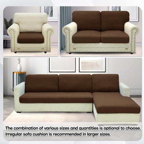 ZNSAYOTX Stretch Cushion Covers Sofa Cushion Couch Seat Covers Slipcovers Soft Replacement Unique Pattern Furniture Protector with Elastic Bottom (Coffee, 1 Pc 3-Seat Cushion Cover) - color: Coffee, size: 1 Cushion Sofa