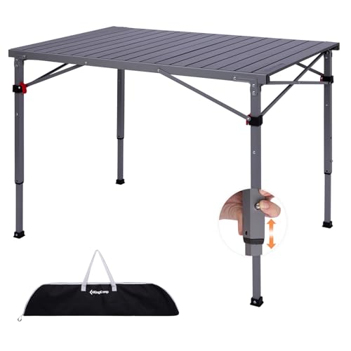 KingCamp Folding Camping Table Foldable Loads 265 Lbs, 42.1"× 27.6" Portable Table 3 Adjustable Height Aluminum Roll Up Camp Table with Carry Bag for Camping Picnic BBQ Backyard, Indoor & Outdoor - color: Black/Silver - 42.1"×27.6" - 3 Adjustable Height,
