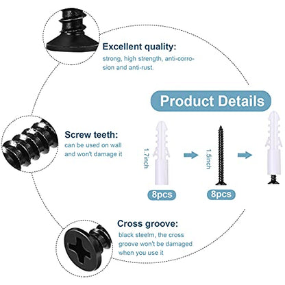 Hotop 8 Pieces Dog Bone Shaped Wall Hook Stainless Steel Leash Mounted Hanger Hooks with Nail for Coat, Key, Entryway, Hallway, Kitchen, Office Decoration(Black)