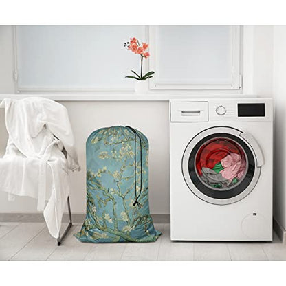 Swono Apricot Branches Laundry Bags with Locking Drawstring Closure for Travel, Home, Camping and Gym Almond Blossom Painting 28"x40", Oxford Cloth, White Flower - color: Apricot Branches