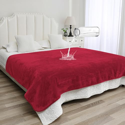 Waterproof Blanket for Beds – Ideal for Couch & Pets Splash Proof Sherpa Throw, Leakproof TPU Layer, Stain Resistant Washable Bed Protector – Burgandy, 90"x 80" - color: Burgandy, size: 90"Lx80"W