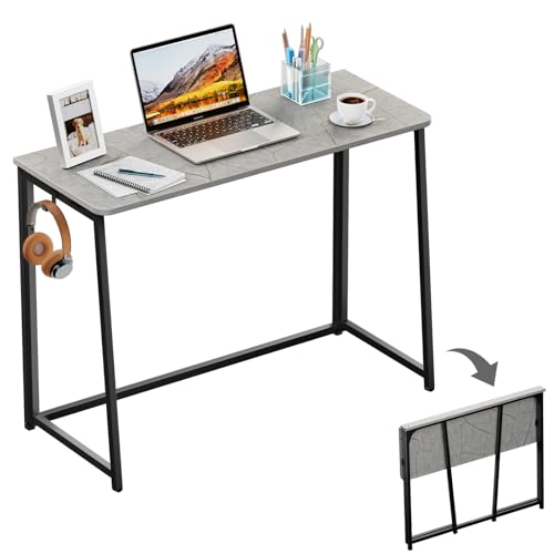 WOHOMO Folding Desk, Small Writing Desk 39.4", Space-Saving Foldable Laptop Table Writing Workstation for Home Office, Easy Assembly, Grey - color: Grey, size: Large Size:39.4 x 15.7