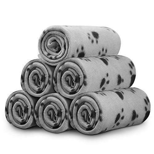Comsmart Dog Blankets for Small Dogs, 6 Pack Puppy Blanket Cute Paw Print Pet Blanket for Dog, Puppy, Cat, Kitten, 24x28 inches, Grey - color: Grey, size: 6 Pack of 24x28 Inches