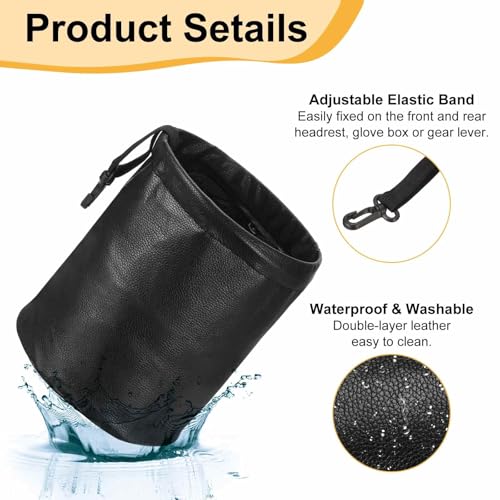 HARFINGTON Car Trash Can 0.9 Gallon Foldable Leak-Proof Garbage Organizer Portable Hanging Waterproof Truck Trash Bins for Van Automotive Vehicle Front Seat, Black - color: Black