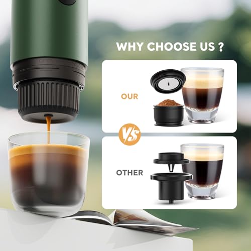Portable Electric Espresso Machine, Travel Coffee Maker for Camping, Car Coffee Maker Self-Heating with USB-C, 20 Bar Coffee Maker With Ground Coffee & NS Capsule for RV, Hiking, Office(Green) - color: GREEN