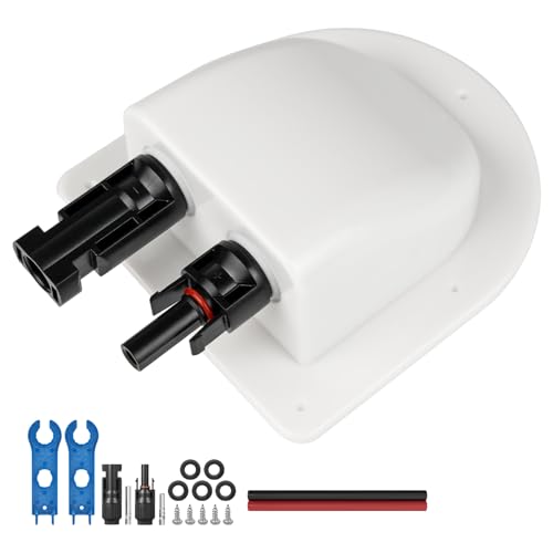 Solar Cable Entry Gland with 10Awg Solar Cable and Solar Connector UV Resistance Dual Cable Entry Housing for Solar RV Boats Yacht Roofs (White 0.3FT) - color: White, size: 0.3ft