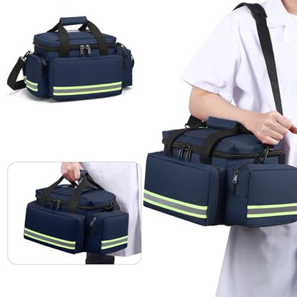 Medical Bag Empty Emergency Bag Medical Bag Organizer Professional First Responder Trauma Bag，First Aid Bagwith Detachable Dividers Medical Bag for Nurses,Home Health Care, EMT(Bag Only) - color: Blue