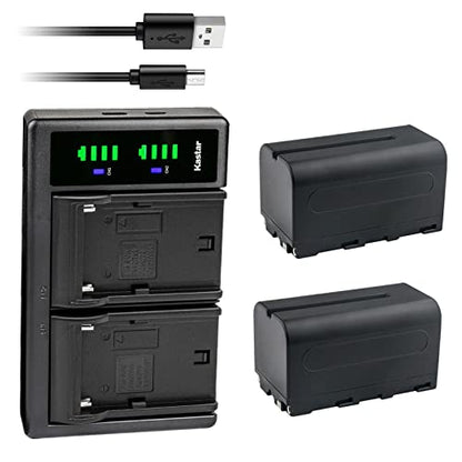 Kastar 2-Pack NP-F750 / NP-F770 Battery and LTD2 USB Charger Compatible with Lilliput A7S 7", A7S-B 7" Field LED Monitor, H7 7", H7S 7", Q7 Full HD Monitor, A11 10.1", A12 12.5" IPS 4K HDMI Monitor - size: 1 Charger + 2 Batteries