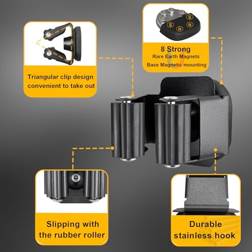 Upgraded Magnetic Broom and Mop Holder Wall Mount, Space-Saving Heavy Duty No Drill Over the Door Broom Gripper RV Camper Wall Organizer,Black,2 Pcs - size: 2 Pcs