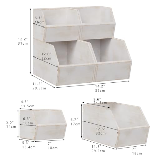 Trironsun 2 Set Bamboo Pantry Storage Bins Wood Stackable Baskets Potato and Onion Storage Bins Fruits Vegetable Bread Organization for Kitchen Counter