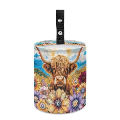 Renewold Automotive Garbage Cans Multipurpose Trash Bin for Car Boho Flower Dahlia Highland Cow Car Trash Can Camping Beach Storage Bag Foldable Portable Automotive Interior Accessories Waterproof - color: Boho Flower Dahlia Highland Cow