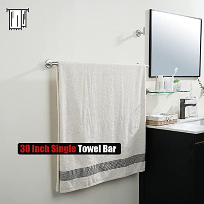 JQK Bath Towel Bar, 33 Inch 304 Stainless Steel Thicken 0.8mm Single Towel Rack for Bathroom, Towel Holder Brushed Steel Wall Mount, Useable Length 30 Inch 2 Pack, TB110L30-BN-P2 - color: Brushed, size: 33 Inch (2 Pack)