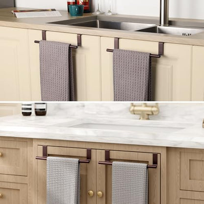 KES Over The Cabinet Towel Holder Fit 1" Thick, Kitchen Towel Holder for Cabinet, Over The Door Towel Bar with Extended Hooks, Brown 2 Pack, KTH500S26-OB-P2 - color: Brown