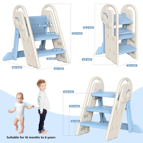 Onasti Toddler Step Stool with Handles, Adjustable Kids Stool Converts from 3-Step to 2-Step, Non-Slip and Anti-Tip Design for Safer Potty Training, Bathroom Sink and Kitchen Counter- Blue - color: Baby Blue