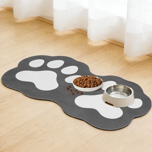 PUPTECK Dog Food Mat, Quick Absorbent Pet Cat Feeding Mat, Anti-Slip Dog Placemat for Food and Water Bowls with Rubber Backing, No Stains Floors Waterproof Indoor, Grayish Black & White 16"x24" - color: Grayish Black&White