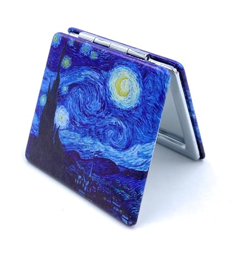 Compact Mirror Square Starry Night Van Gogh Pocket Mirror for Men Small Travel Mirror Magnifying Purse Mirror Compact with Art Print - color: Starry Night Square
